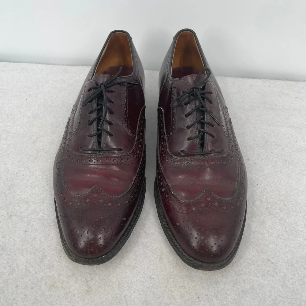 Johnston & Murphy Mens Burgundy Leather Wingtip Oxford Dress Shoes Made USA 10